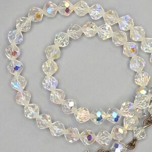 Vintage AB Crystal Necklace Aurora Borealis Graduated‎ Bead Iridescent 14"-16"